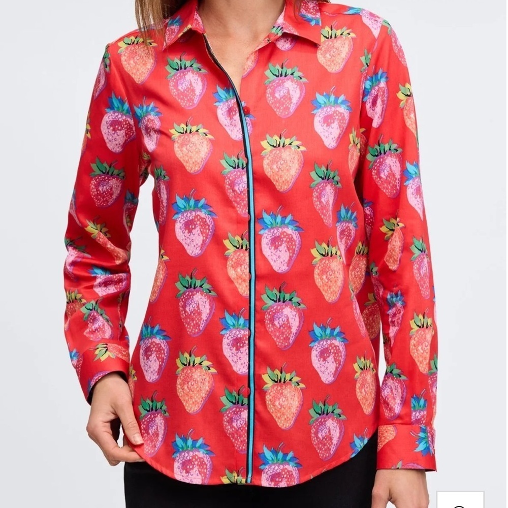 NWT Foxcroft Charlie Strawberry Delight Long Sleeve Shirt 6